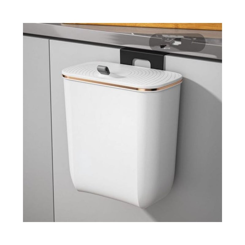 Biały, ścienny kosz na śmieci kuchenne z pokrywą, duża pojemność 9 l, wymiary 14,8 x 26,6 x 30 cm, w komplecie bezpłatne worki na śmieci.