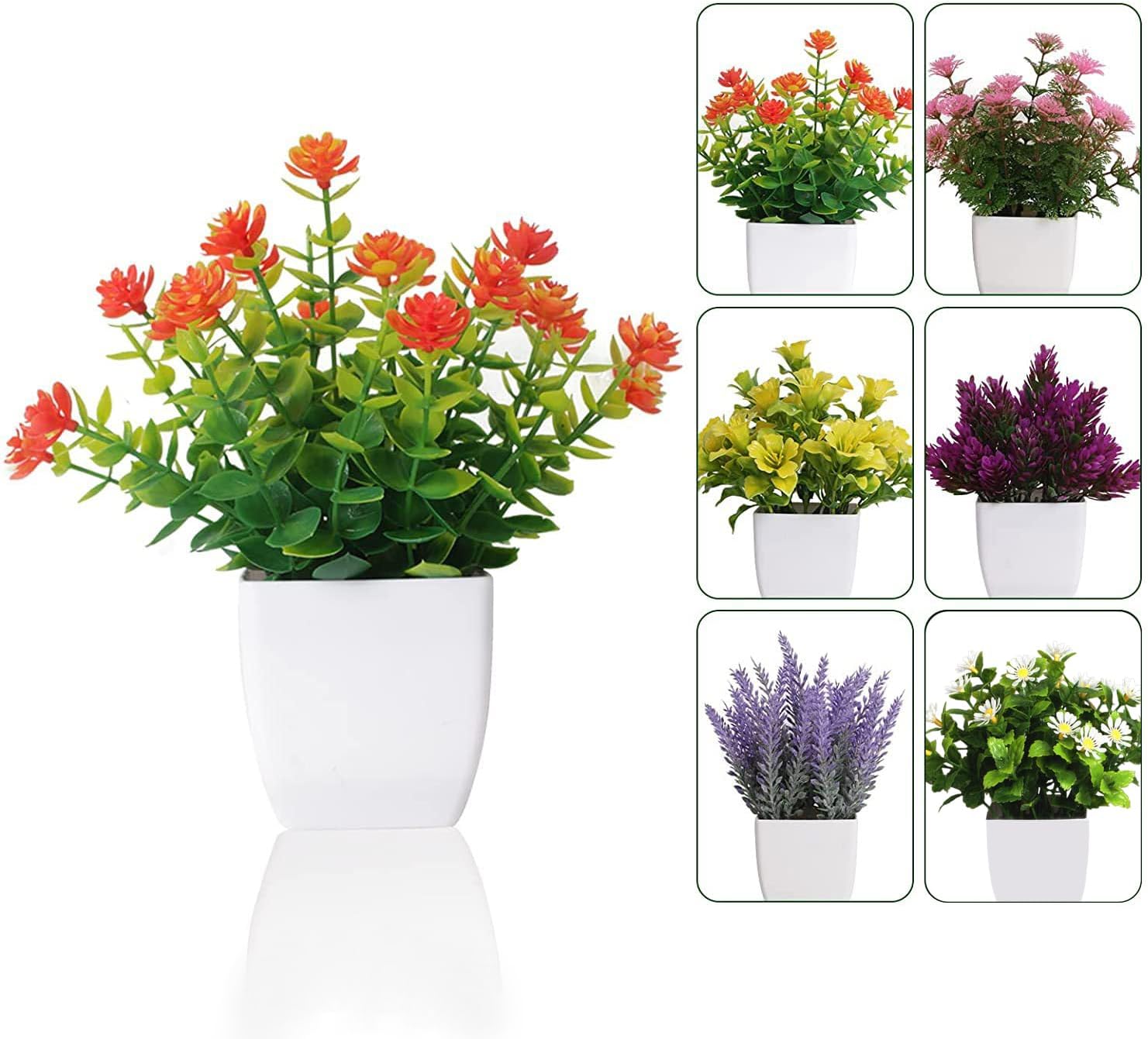 Lot de 6 petites plantes artificielles en pot, fausses plantes d'intérieur avec pots en plastique (fleurs) - 2