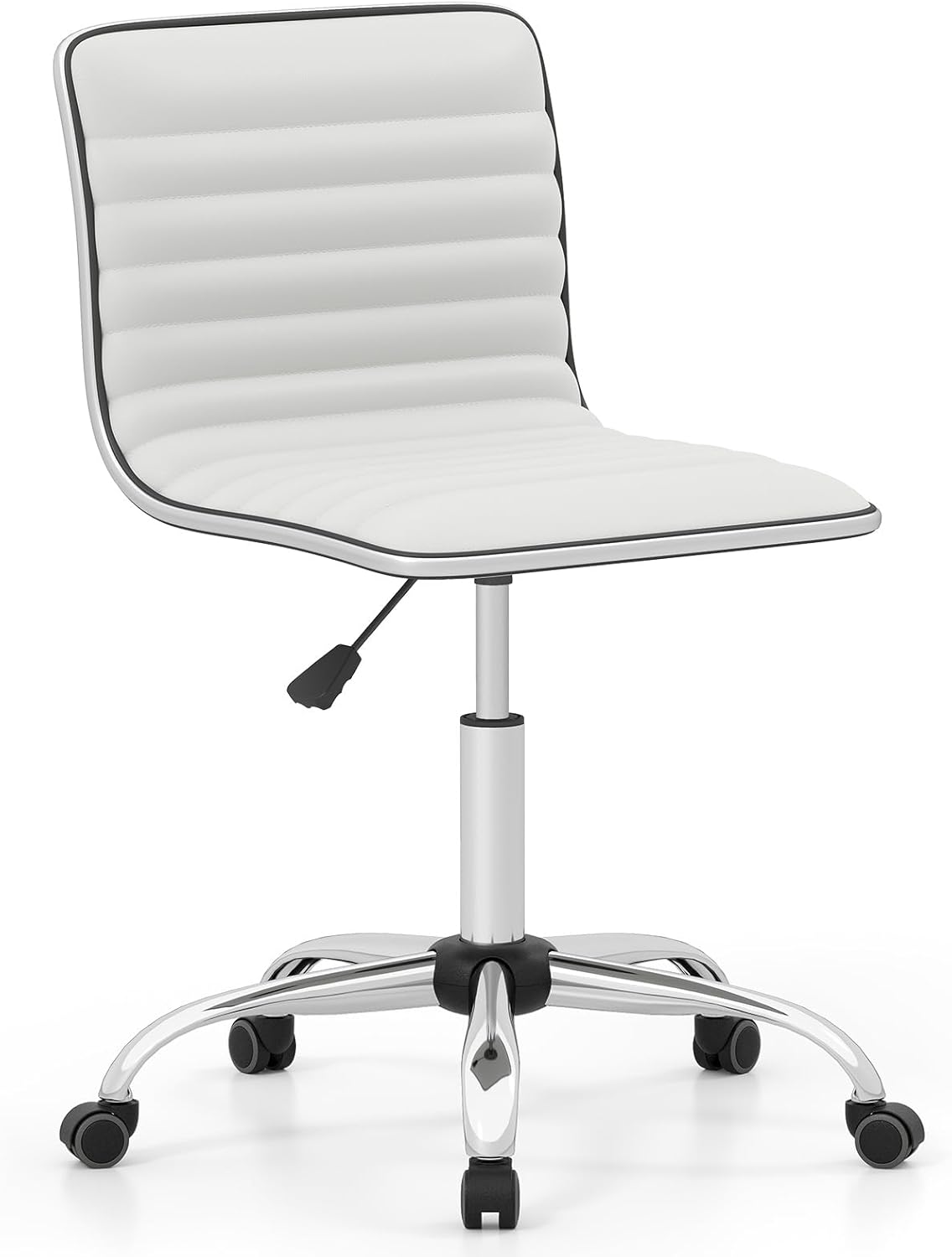Krzesło Biurowe bez Podłokietników, Obrotowe o 360°, Pokryte Sztuczną Skórą, Wyściełane Gąbką, o Regulowanej Wysokości, Uniwersalne Kółka (Białe)