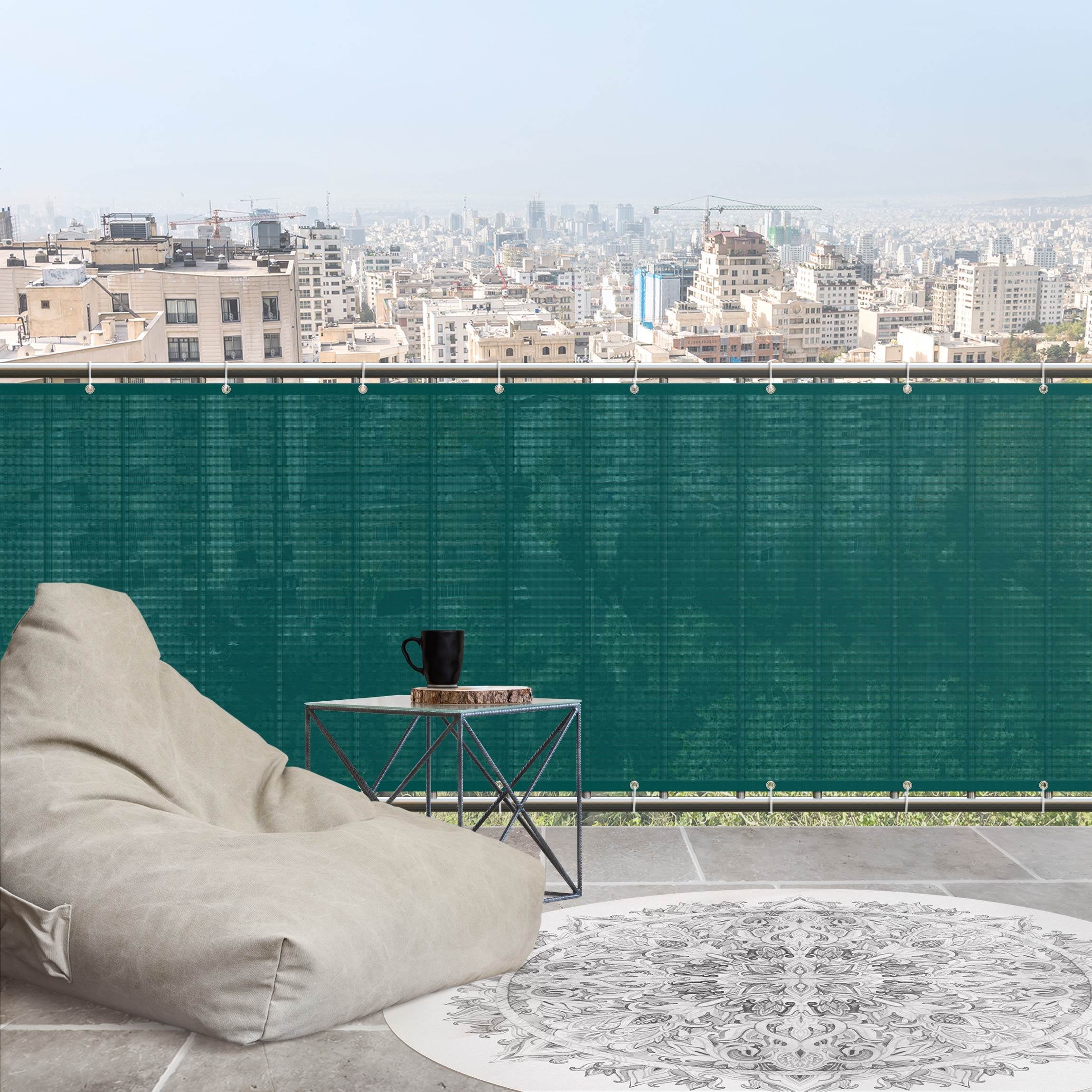 Brise vue brise vent balcon appartement jardin vert H.1,2 x L.10 M avec attaches résistant aux intempéries 270 g/m² mesh 1151 - 2