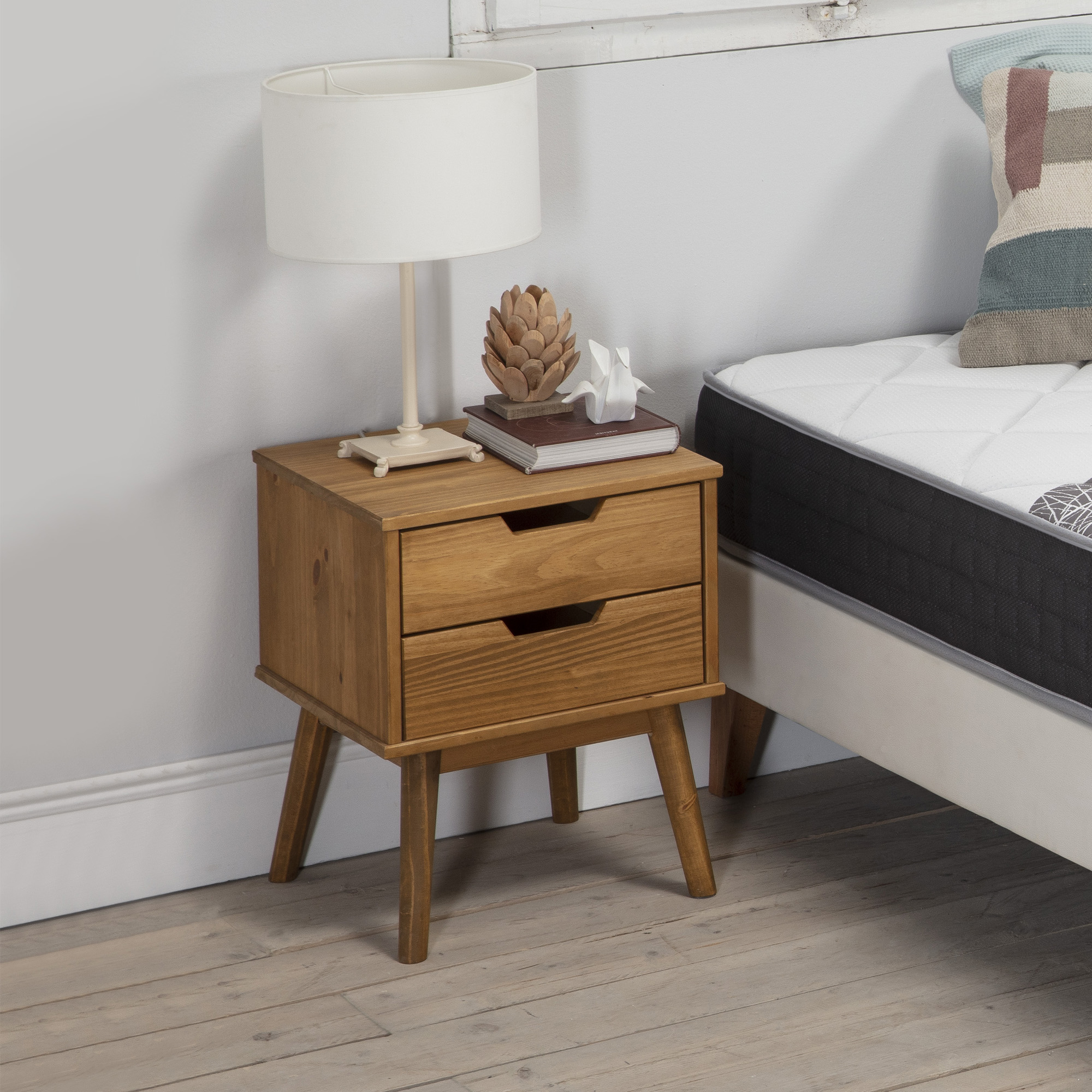 Table de Chevet Bali 2 tiroir, Fabriqué en Bois de pin Massif - 4