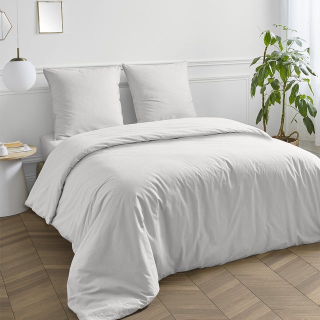 Housse de couette en coton 57 fils unie blanc 200x200cm