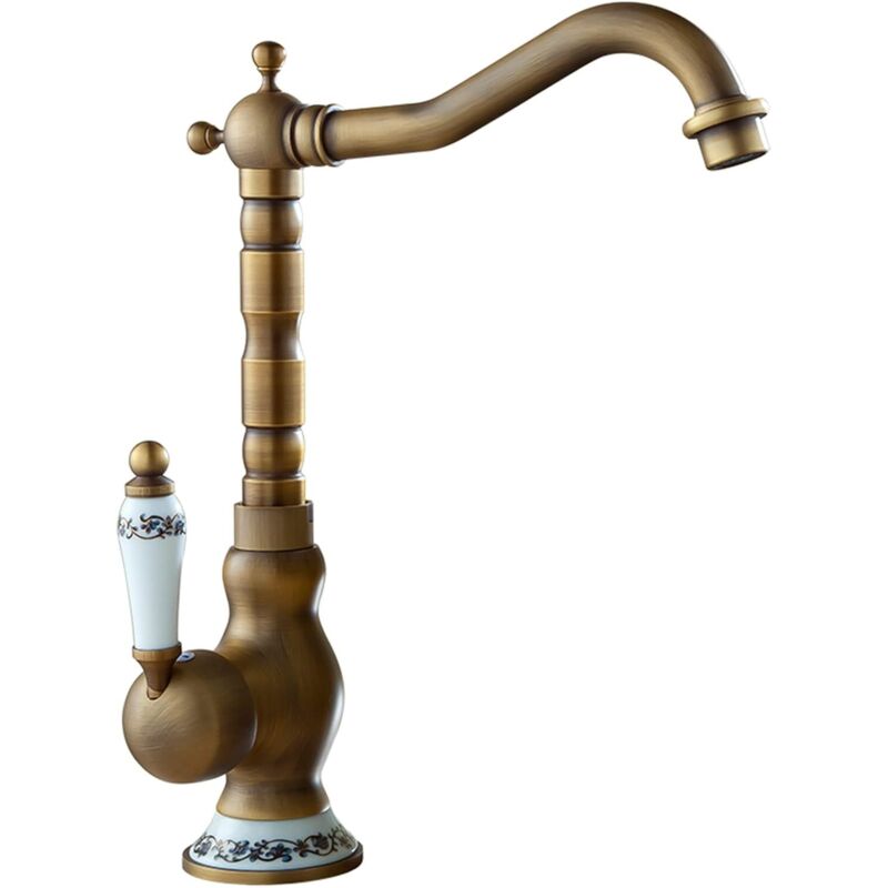 Robinet de chiuvetă de bucătărie retro european din cupru, robinet de apă caldă și rece
