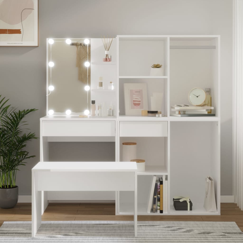 Coiffeuse avec miroir en bois Blanc H. 140 x l. 60 x P. 40 cm - 3