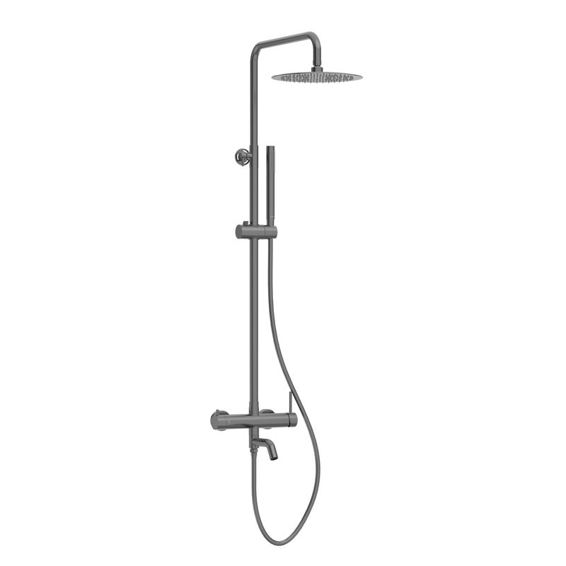 BALNEO Bateria prysznicowa z deszczownicą i słuchawką prysznicową GUN METAL ciemnoszara stal nierdzewna | System prysznicowy CASCADE