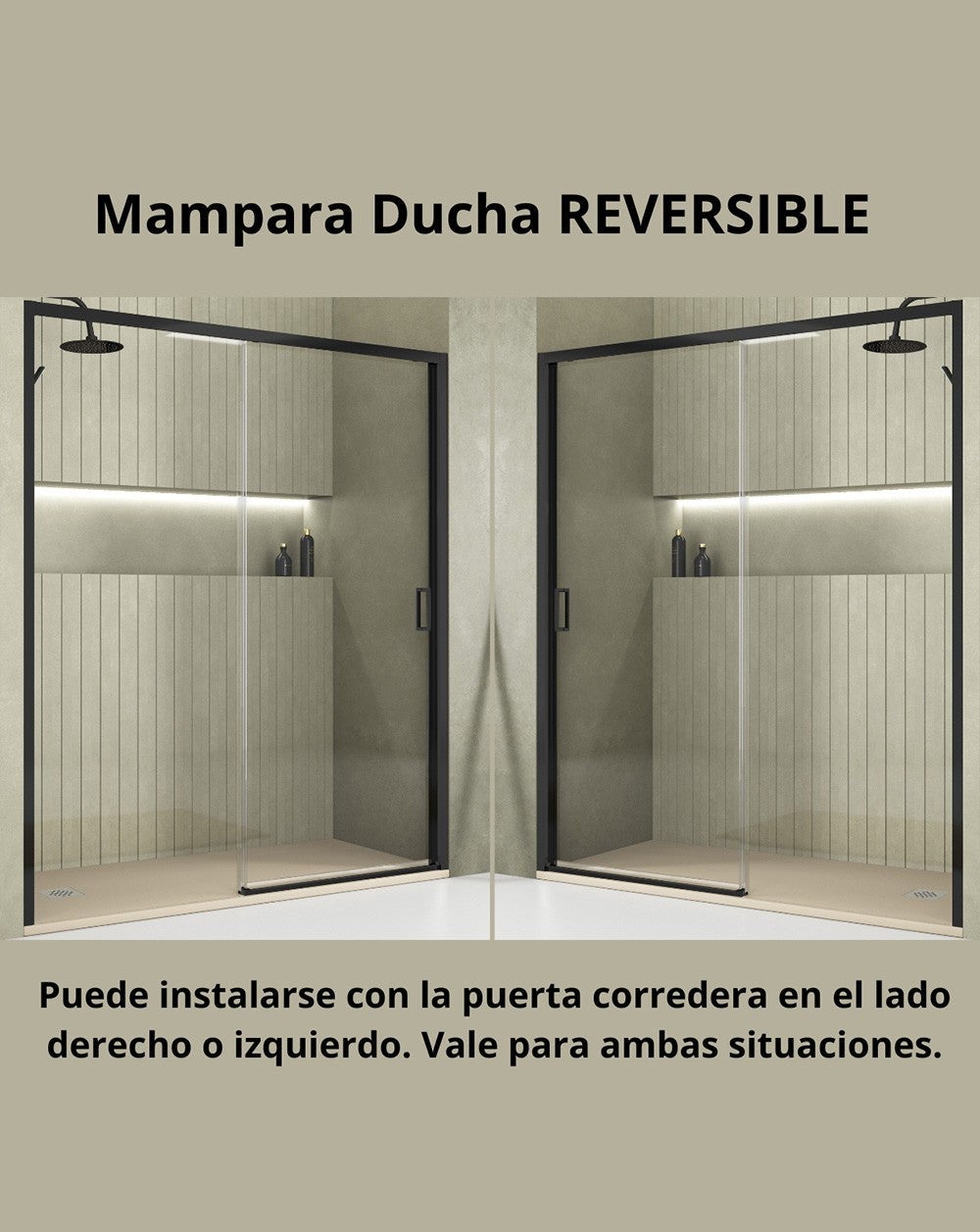 Mampara Ducha Frontal Corredera 1 Puerta 1 Fijo | Alto 190cm Transparente | Negro 130cm (Adaptable 128-132cm) - 2