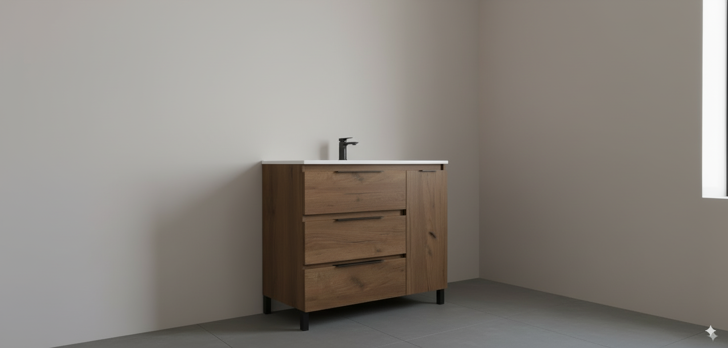 Ensemble armoire et plan de travail Alessandria en 100 cm, finition noyer avec poignée directionnelle - 2