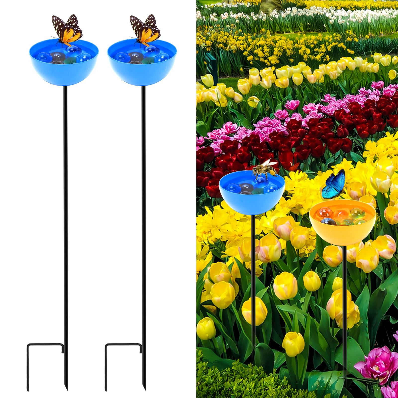 Kolorowe karmniki dla ptaków, dekoracja zewnętrzna do ogrodu, półkole niebieskie, 65x8cm, 2 sztuki