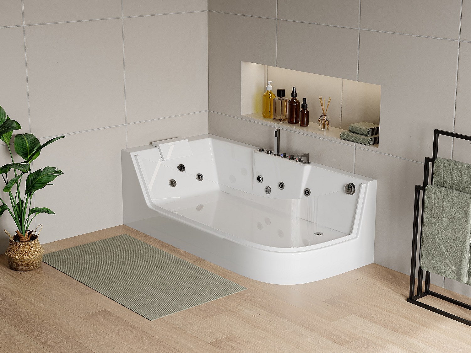 Przeszklona biała wanna z hydromasażem ARIA - 1-osobowa - 263 l - 80 x170 x57 cm
