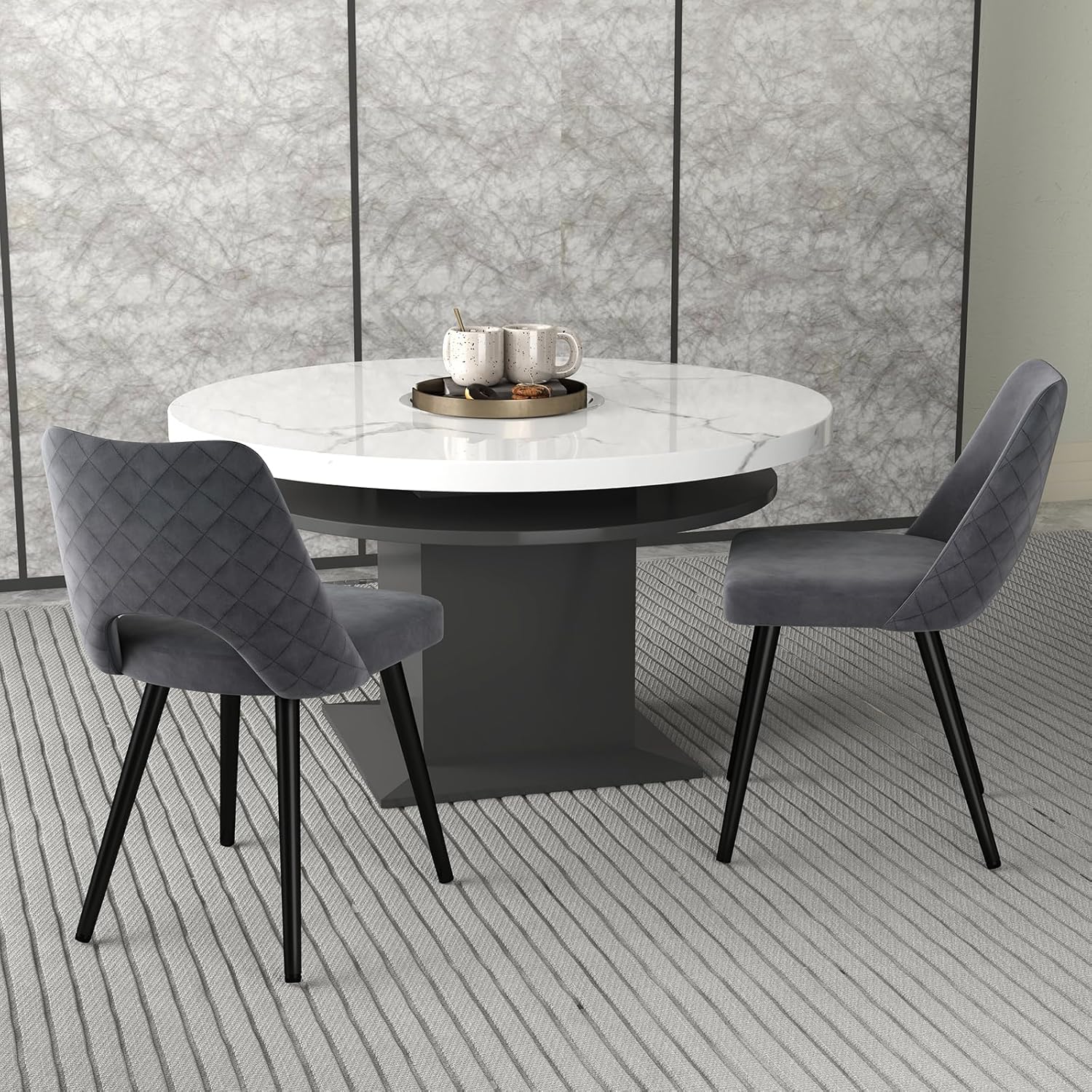 Lot De 2 Chaises De Salle à Manger Rembourrées Simili Cuir Anthracite - Neuf, à Monter