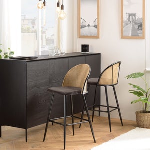 Ya-Home Set di 2 Sgabelli da Bar Sgabelli Cucina Retrò in Rattan Sgabelli Alti con Cuscino in Ecopelle Sedia da Bar con Gambe in Metallo per Cucina Bancone,Bianca