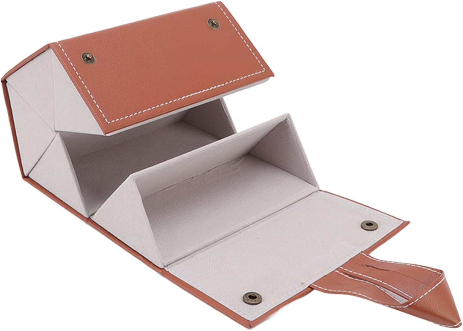 Składane etui na okulary - 5 przegródek - 16,8 x 12,7 x 12,7 cm - Skóra ekologiczna - Mieści kilka par okularów - Brązowe