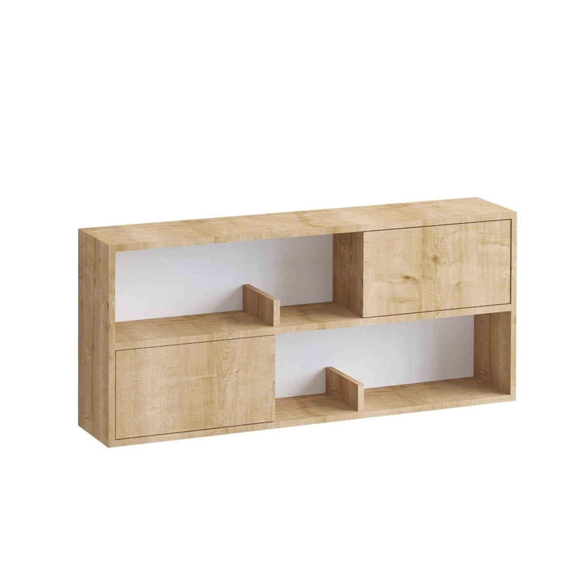 Étagère Suspendue Bois Chêne L120 Cm - 2 Portes + 2 Niches, Panneaux Particules, Style Contemporain Pour Salon