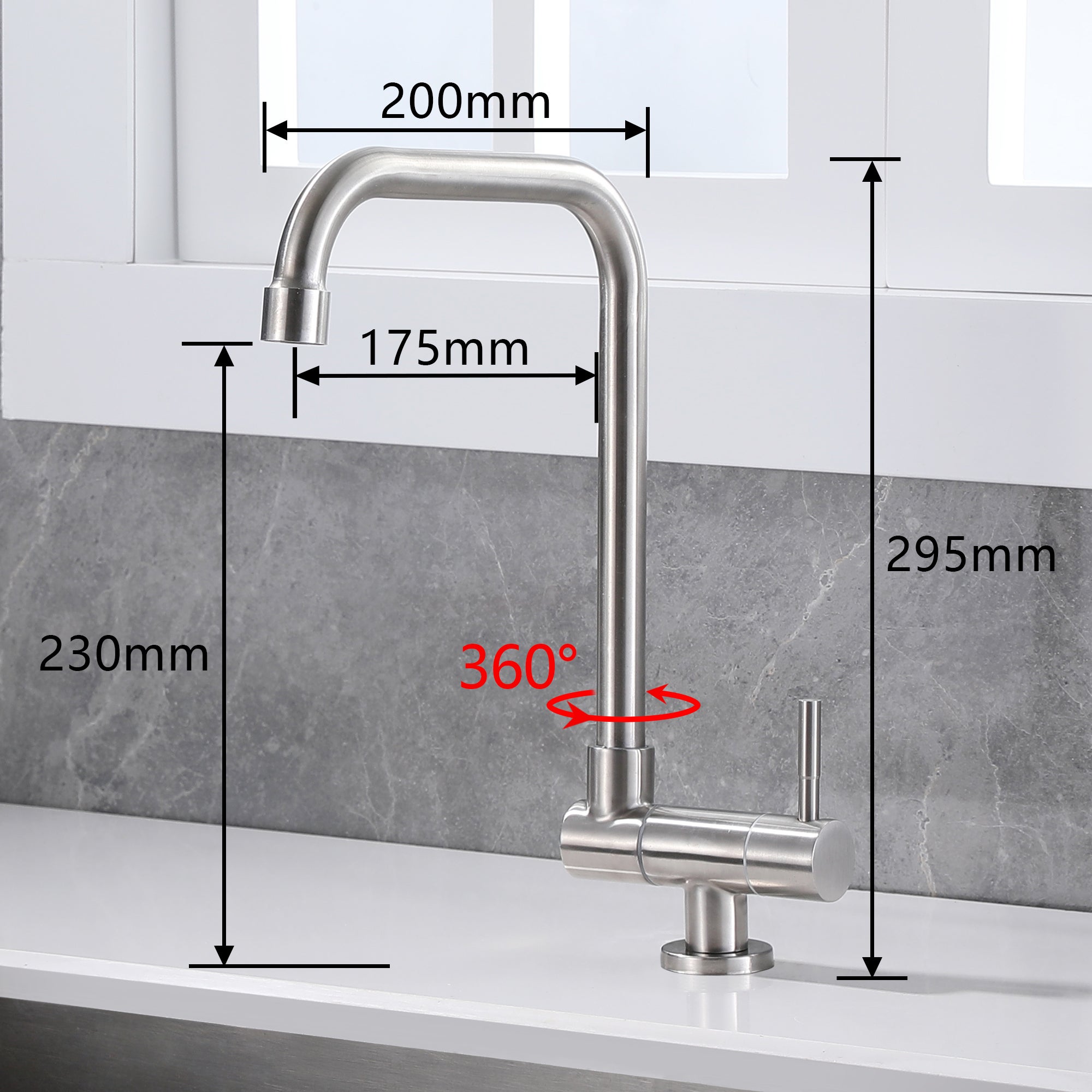 SUMERAIN Robinet de Cuisine Rabattable Pivotant à 360°, Robinet en Acier Inoxydable pour Eau Froide Seulement - 2