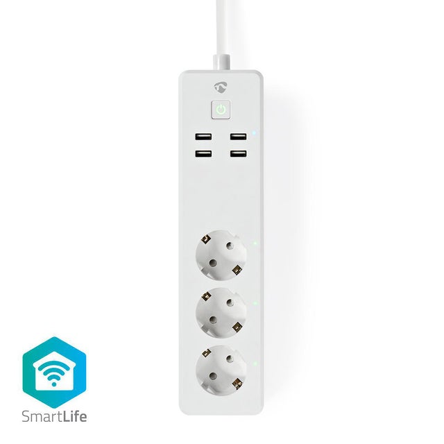 Multiprise connectée 3 prises avec interrupteur et 4 prises usb 5v 2.4a - 1.80m blanche CONECTICPLUS