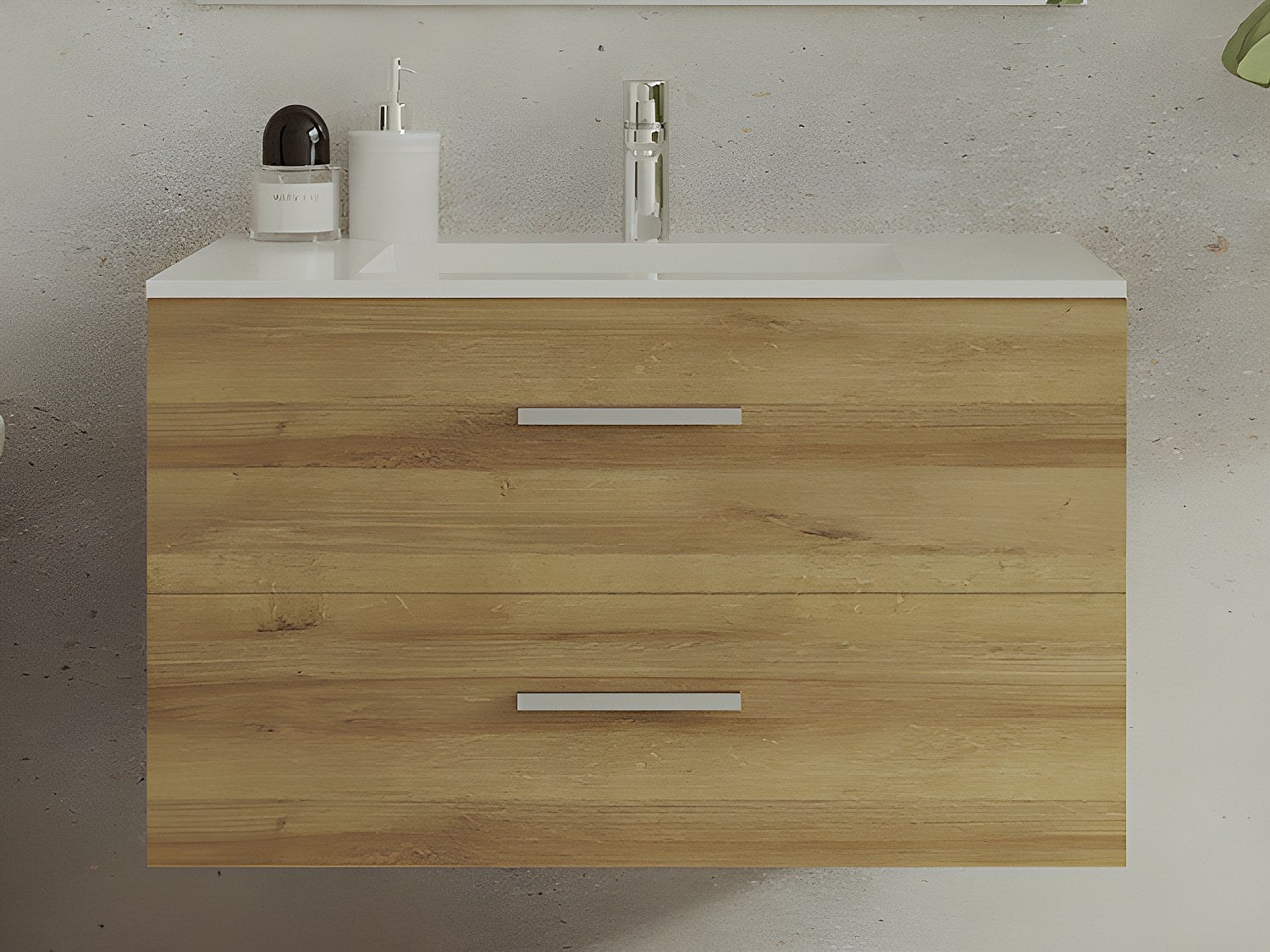 Szafka łazienkowa wisząca z umywalką - Naturalny jasny - 80 cm - KAYLA