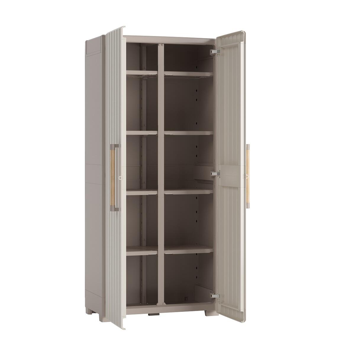 Armoire à balais en polypropylène, beige L 80 x H 180 x P 45 cm, 2 portes intérieur/extérieur - 5