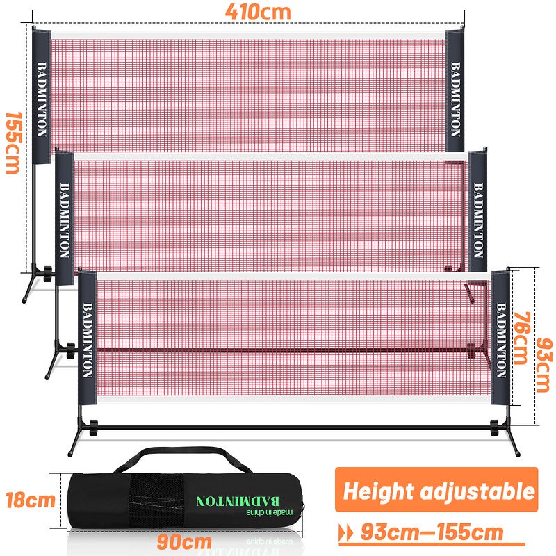 Filet de badminton Réglable en hauteur Filet de tennis Filet de volley-ball Portable avec sac de transport Largeur 410cm - 2