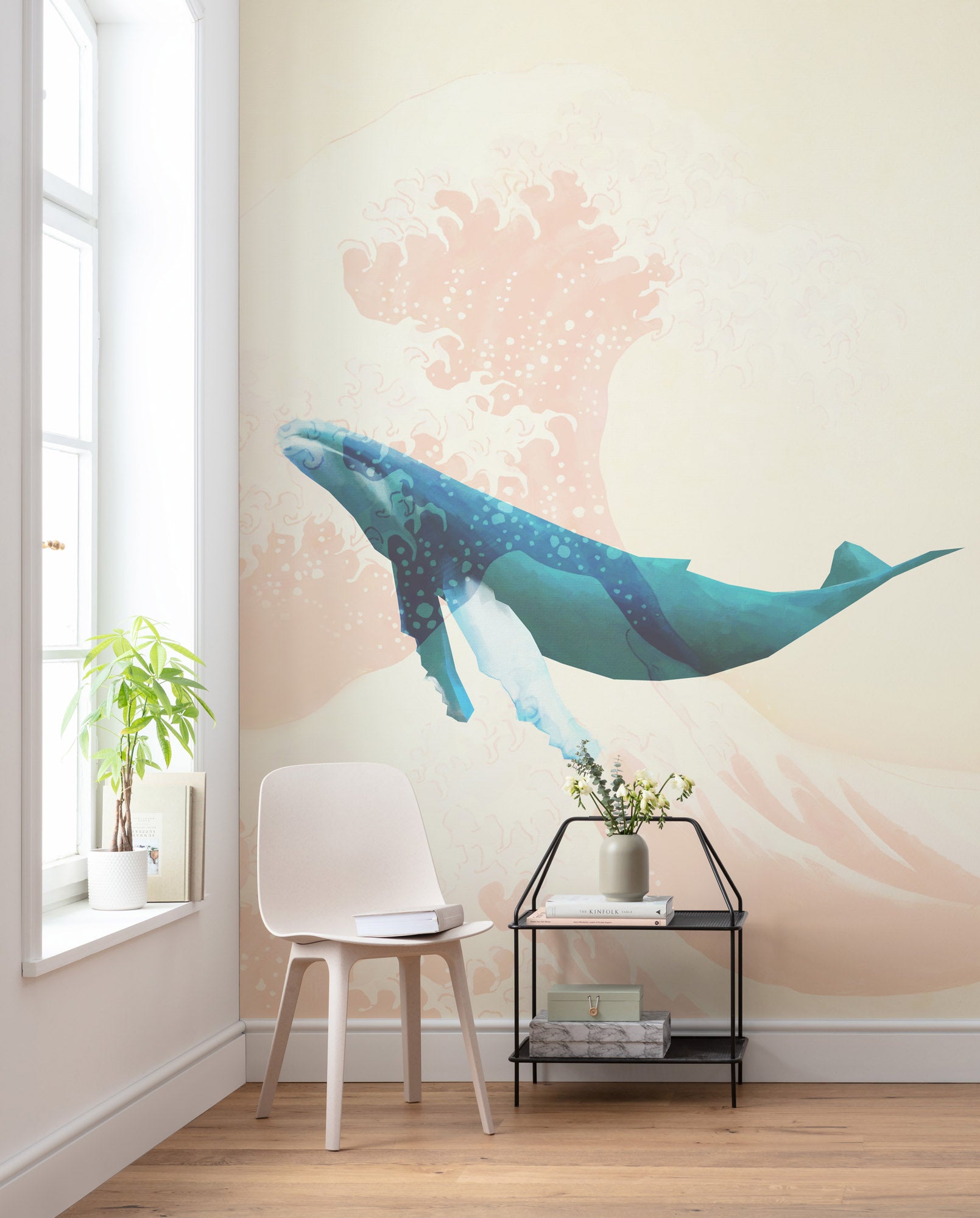Fototapeta wieloryb niebieskim,kremowym beżuIdelikatnego różu - 200 x 280 cm - SANDERS &amp; SANDERS
