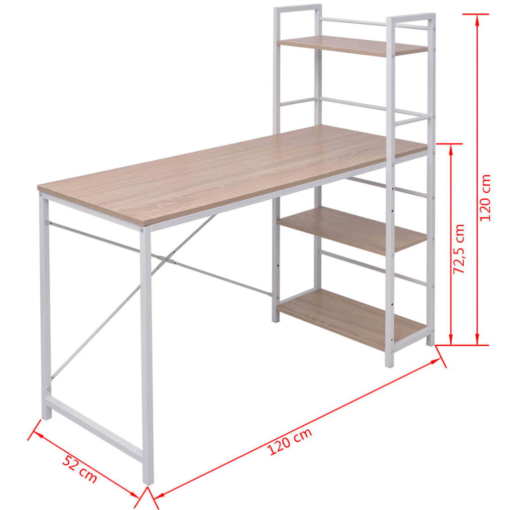 Bureau avec bibliothèque à 4 niveaux chêne - 5