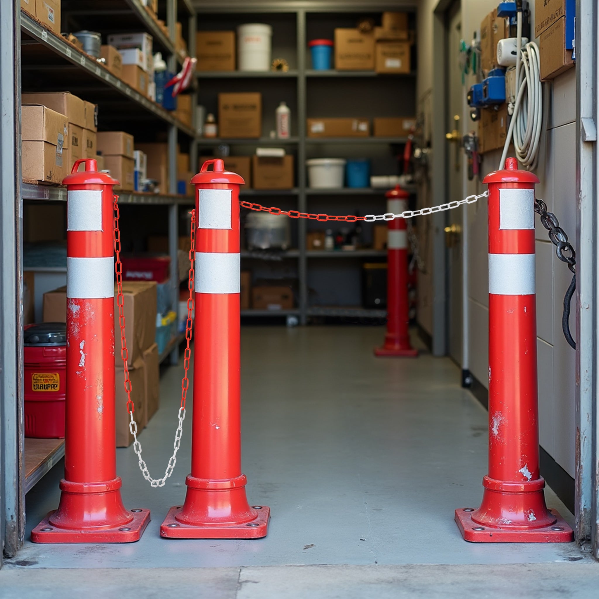 Wiltec Catena plastica bianca e rossa, catena di sbarramento lunga 5 m con Ø 6 mm, catena di sicurezza per interno ed esterno, per cantieri, parche - 8