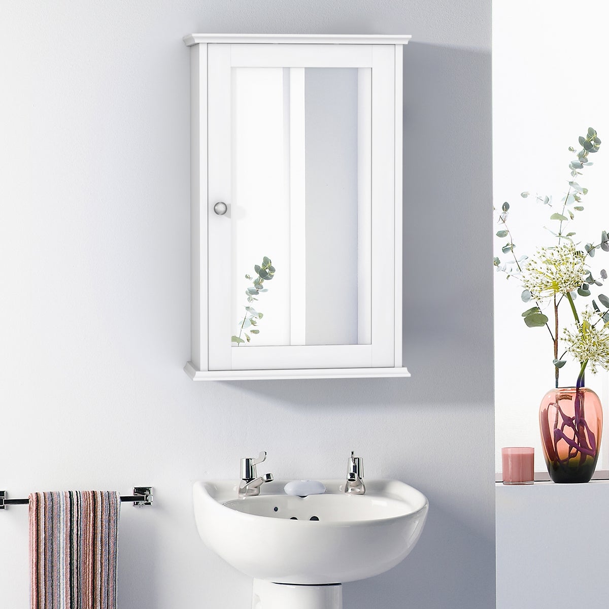 AICA Armoire murale salle de bain, 3 Niveaux placard rangement + 3 étagères latérales ouvertes