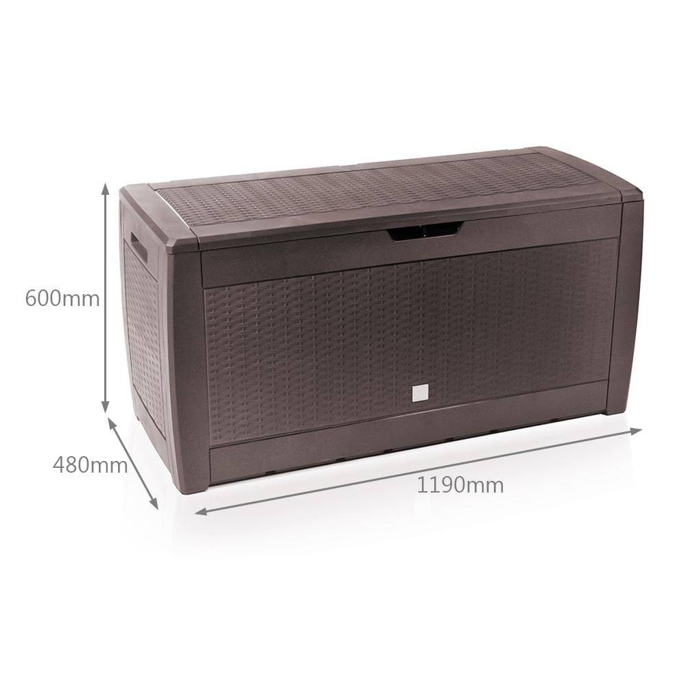 Coffre de Jardin avec Poignées et Roues 310L - Malle de Rangement Extérieur en PP - 119x48x60cm - Style Polyrotin Marron - VOUNOT® - 5