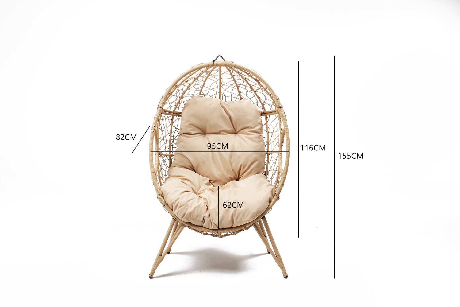 Fauteuil œuf sur pied en résine beige effet rotin JANE - 5