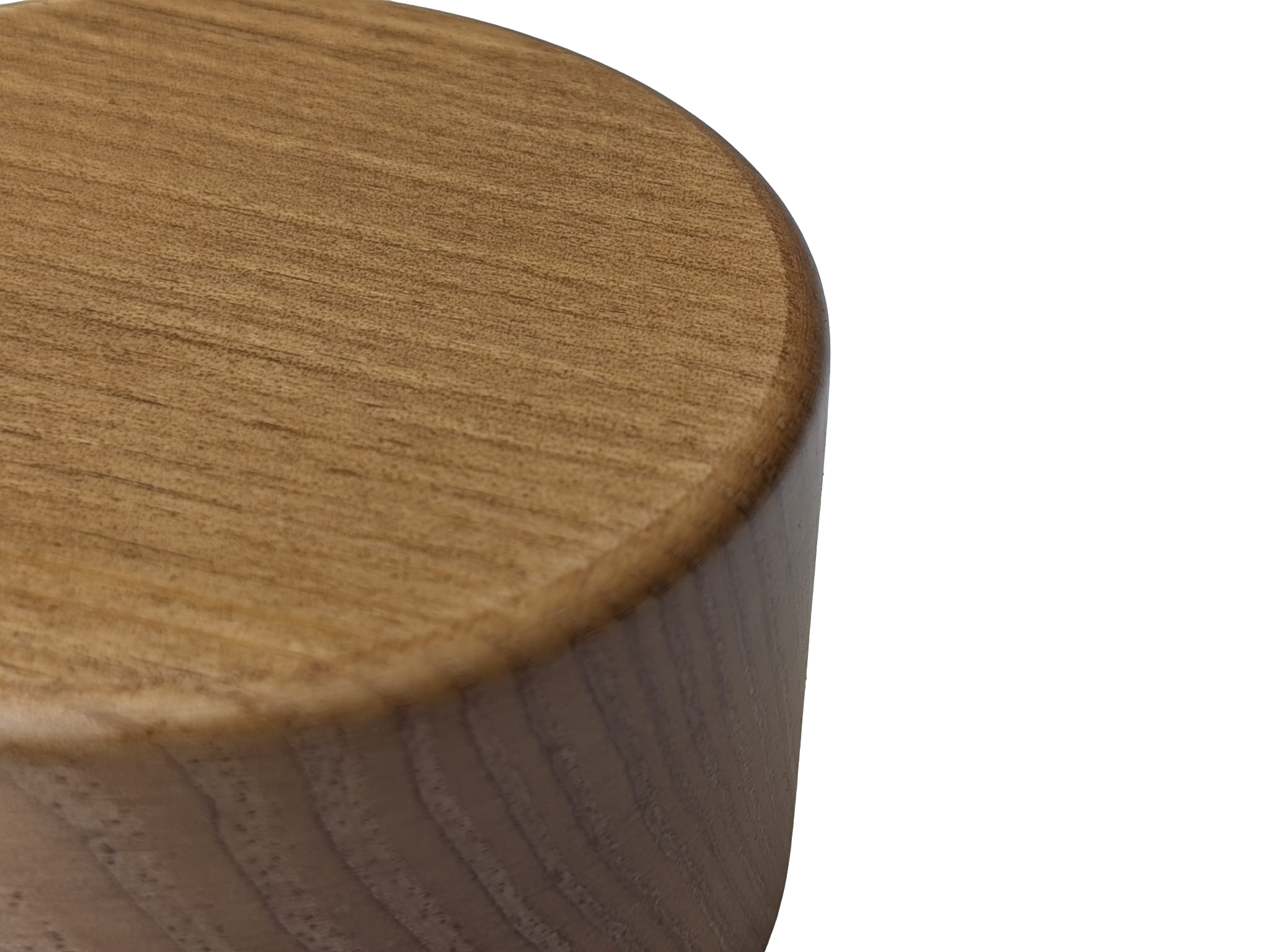 Socle circulaire solide. Diamètre : 10 cm. Hauteur : 6,5 cm. Finition chêne vernis. Bois massif. - 4