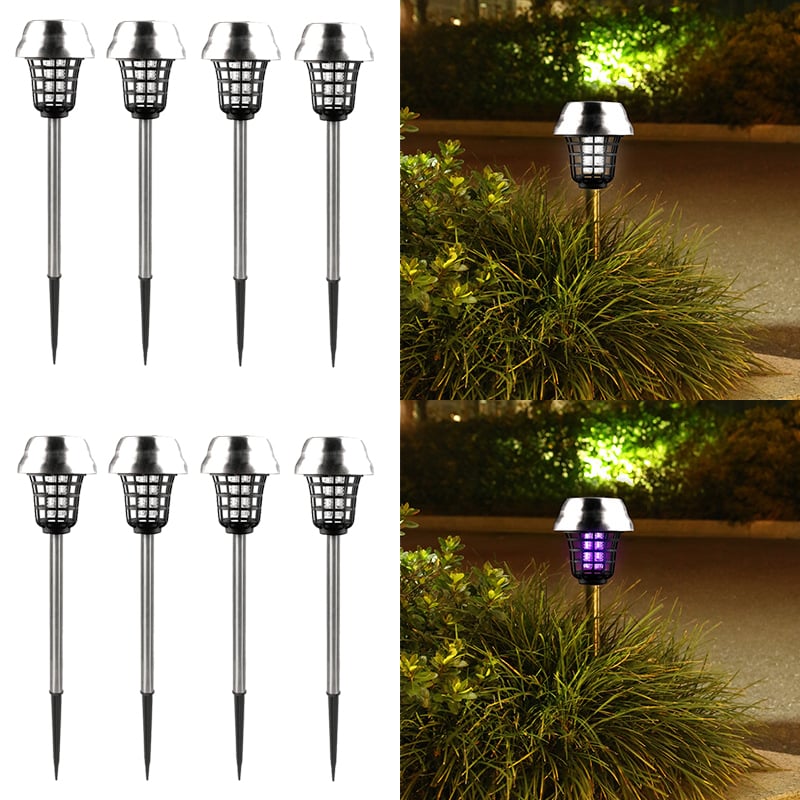 Zestaw 8 fioletowych lamp solarnych do użytku zewnętrznego, idealne do ogrodu, odstraszacz na komary i pułapki na owady, 39 x 9,5 cm