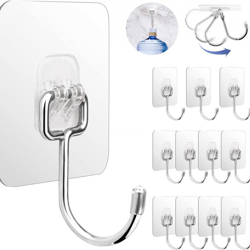 12 sztuk 44 funtów/20 kg (maks.) Przezroczyste samoprzylepne haki, wodoodporne i olejoodporne samoprzylepne haki ścienne, uchwyt na przybory kuchenne