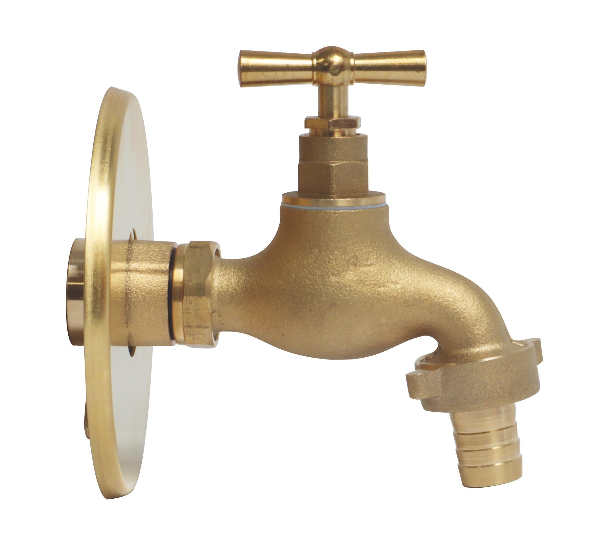 Robinet d'arrosage orientable poignée plate 15/21-20/27 + Applique murale laiton brut - 3