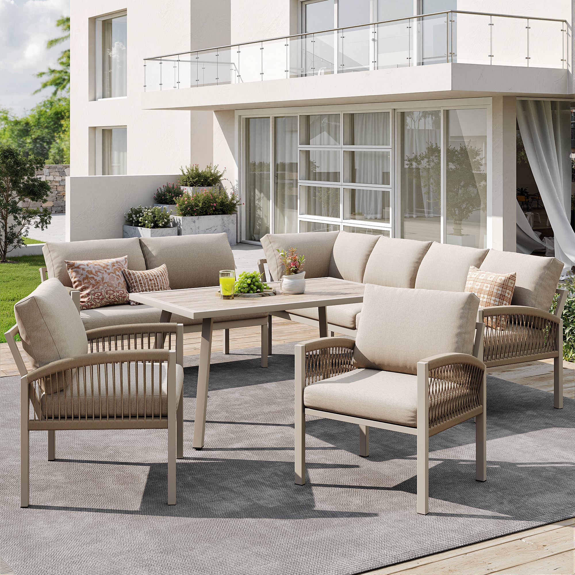 Salon bas de jardin en fer Beige 8 personnes - 2