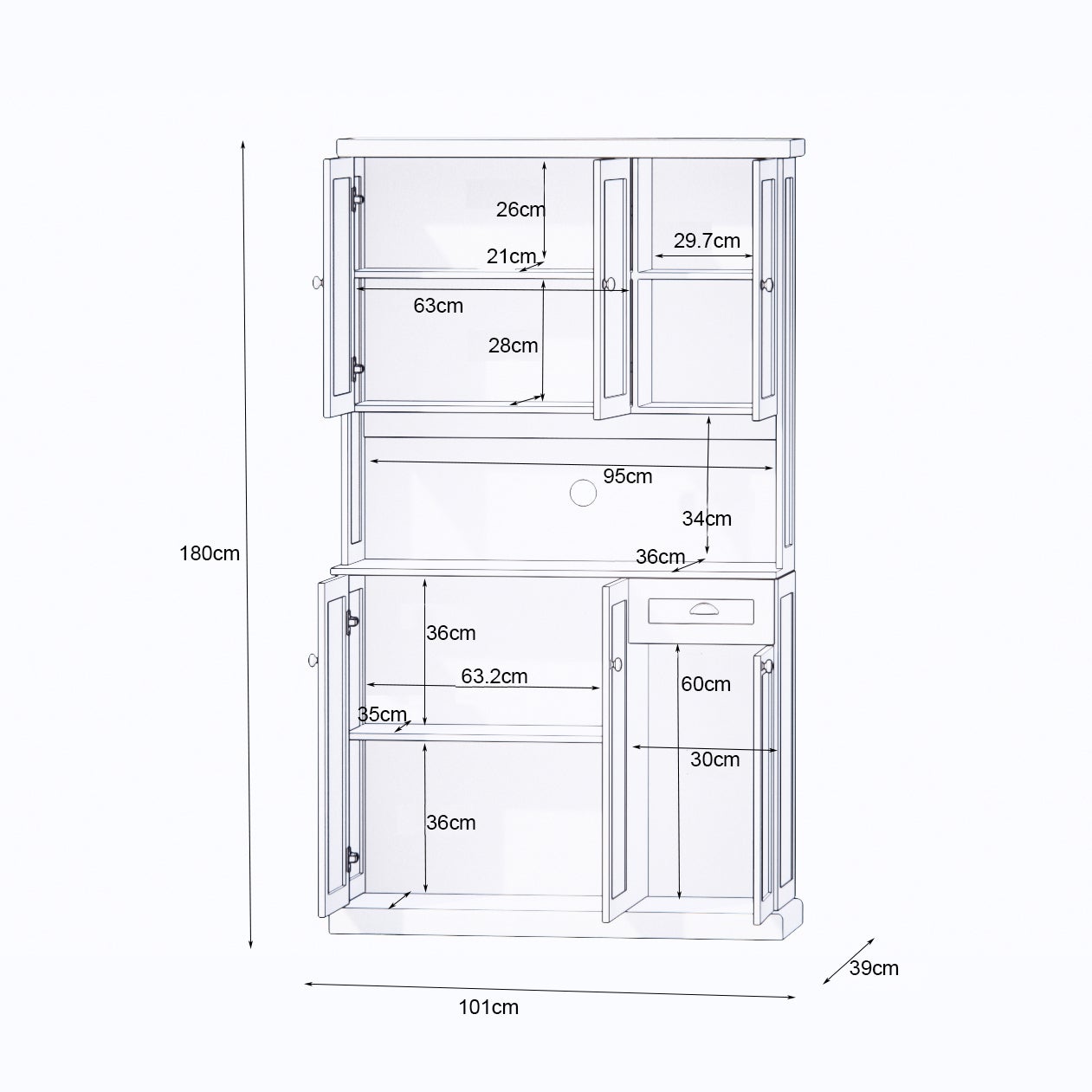 Meuble de rangement de cuisine de 71 po avec plan de travail pour four à micro-ondes, armoire de rangement autoportante avec étagères réglables - 9