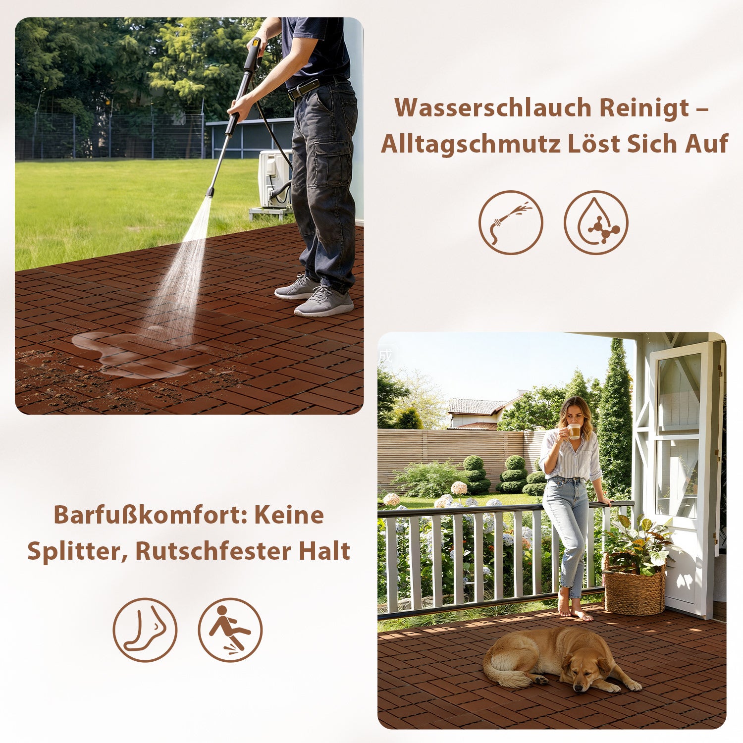 Sol terrasse jardin clipsable – Dalles plastiques résistantes pour usage extérieur 77 pcs（7㎡） Marron - 5