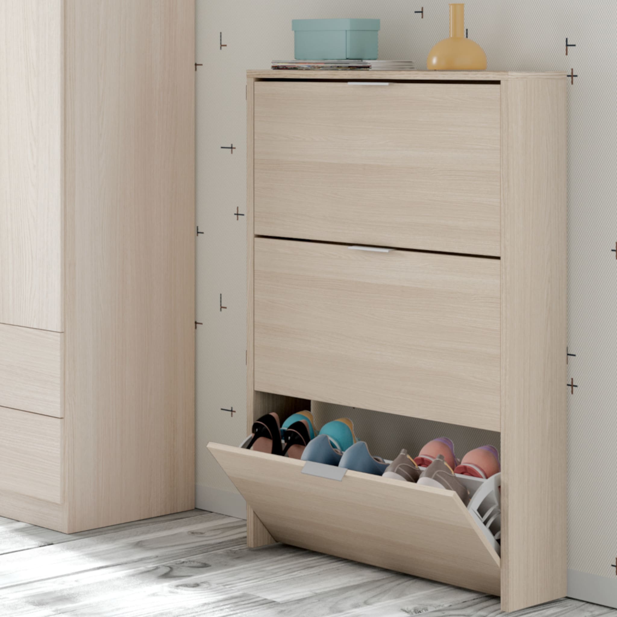 Meuble Chaussures Avec 3 Portes Capacit 18 Paires Naturel meuble-chaussures-avec-3-portes-capacit-18-paires-naturel