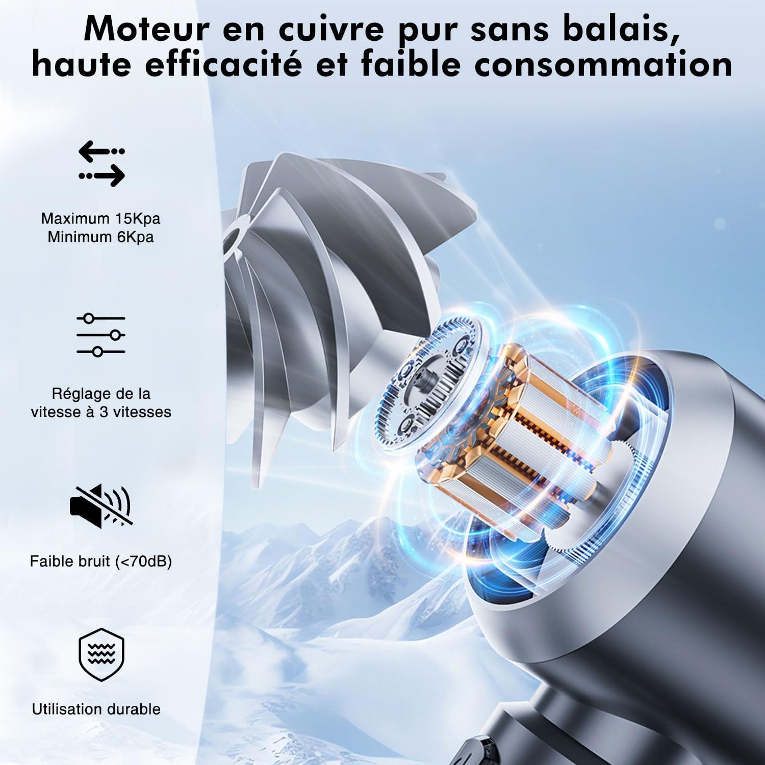 Aspirateur Voiture Sans Fil 15000PA, Mini Aspirateur à Main Portable, Moteur Brushless, Idéal pour Poils d'Animaux et Maison - 2