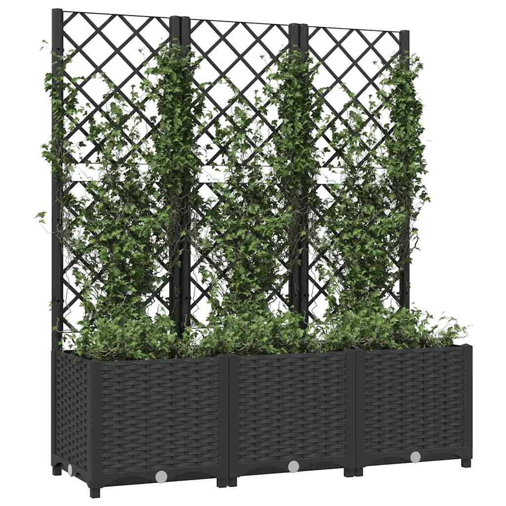 vidaXL Jardinière de jardin avec treillis Noir 120 x 40 x 136 cm PP - 3