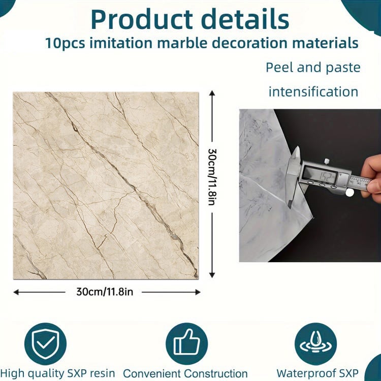 Autocollants de sol épais, autocollants muraux auto-adhésifs en marbre de Simulation, antidérapants, résistants à l'usure et imperméables, 10 pièces - 3