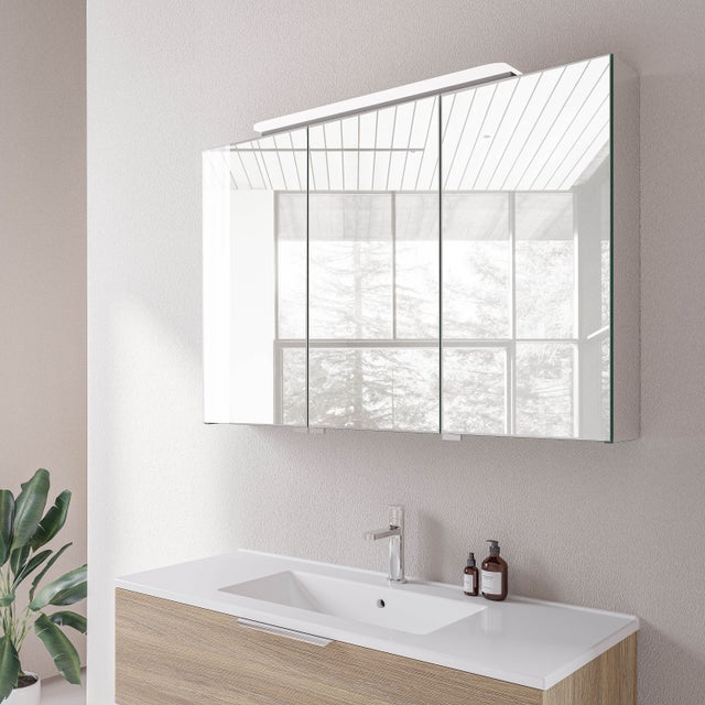 Relaxdays Armoire de toilette LED. Meuble salle de bains. 2 portes