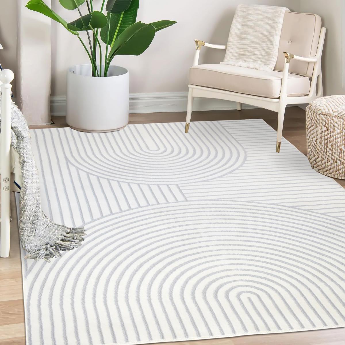 tapis salon 160x225 tissé crème rectangle motif géométrique LYN49 BINCI - 7