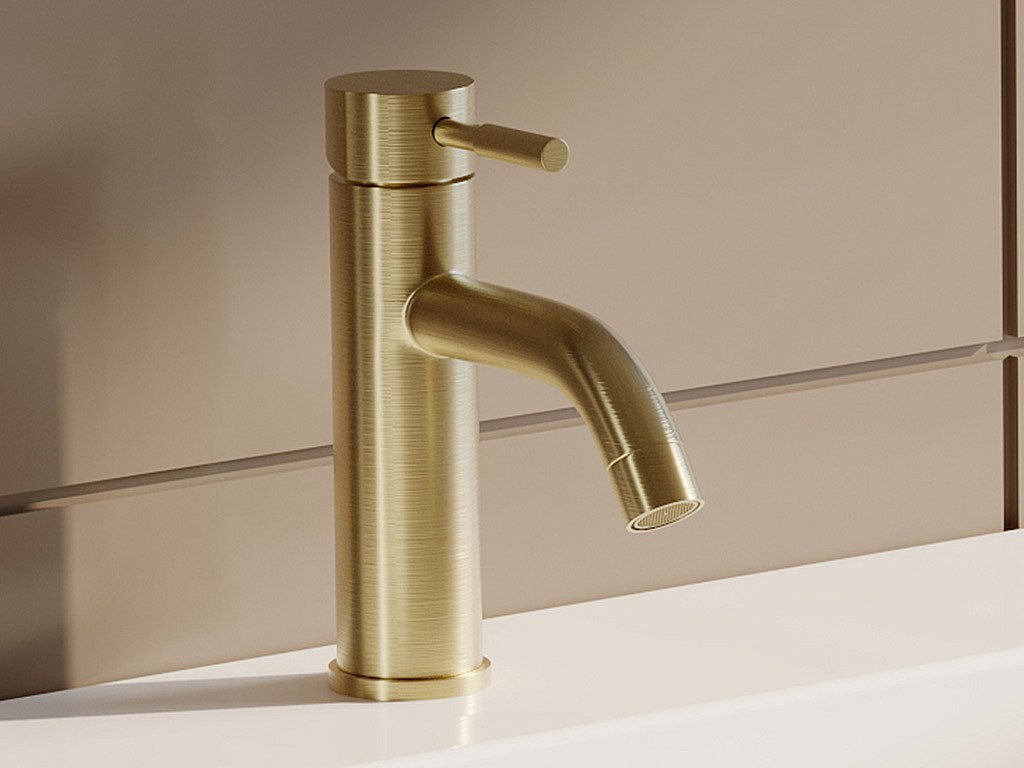 Bateria mieszająca mechaniczna, zaokrąglona, ze stali nierdzewnej szczotkowanej – Złota – Wys. 17,3 cm – SALAVAN