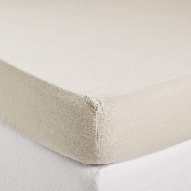 Drap Housse en Gaze de coton lavé LOU Beige 180x200 cm