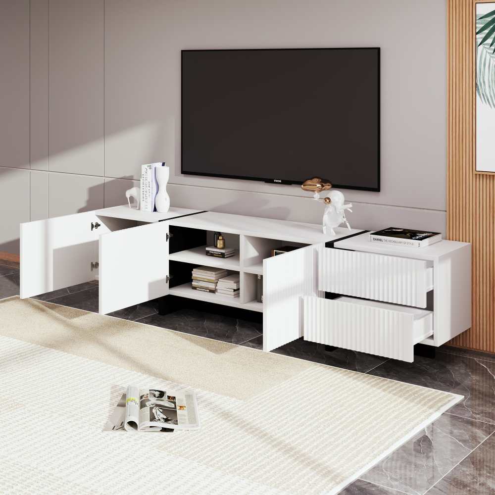 Nowoczesna szafka RTV z 3 drzwiami i 2 szufladami, dużą przestrzenią do przechowywania, eleganckim designem do nowoczesnego salonu - 3