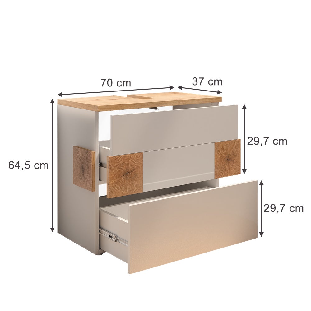 Meuble Sous Vasque Vicco Eden - Blanc Brillant/Chêne - 73.1x64x37cm - Salle De Bain