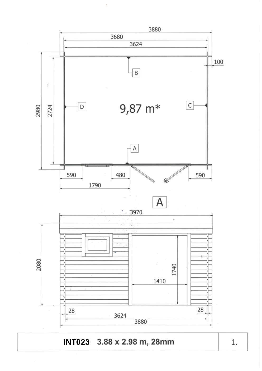 Abri de jardin en bois brut, ep 28mm, surface utile 9.9m² INT023/INEKSA - 6