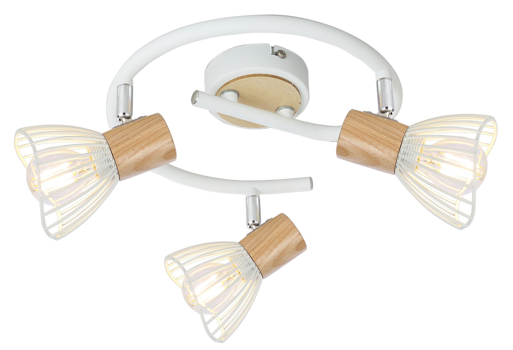 Lampa sufitowa wisząca Chile biała naturalne drewno 3xE14x25W wym: 15 x 42 x 42 cm metal Candellux