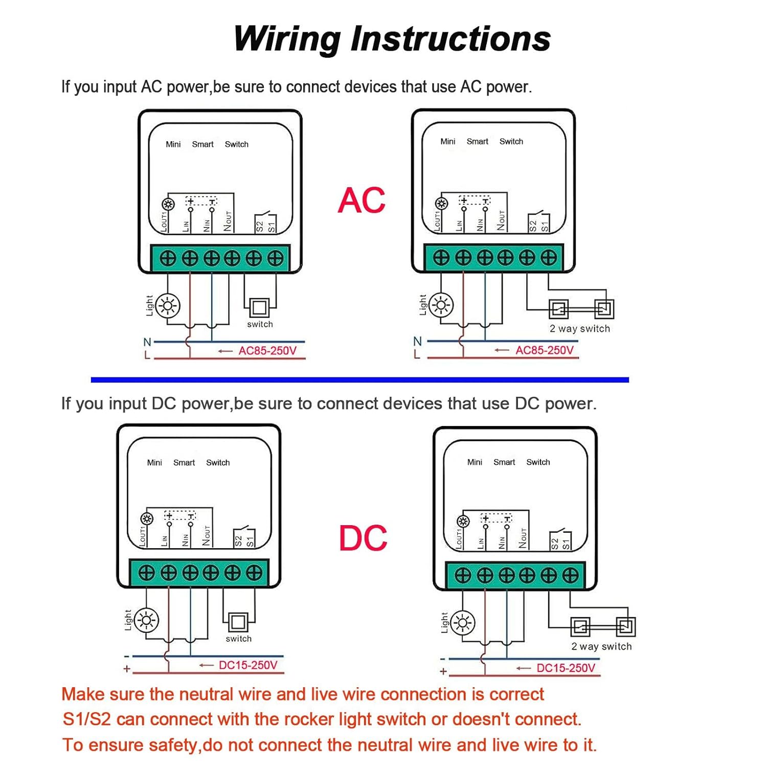 Interrupteur intelligent WiFi, compatible avec Alexa/Google Home, contrôle à distance via application, bidirectionnel 16A (lot de 4) - 5