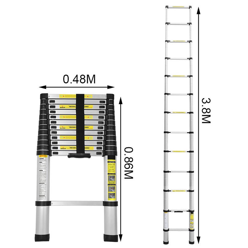 Échelle à coulisse télescopique jusqu'à 150 kg Escabeau stable en aluminium 3,8 m - 5