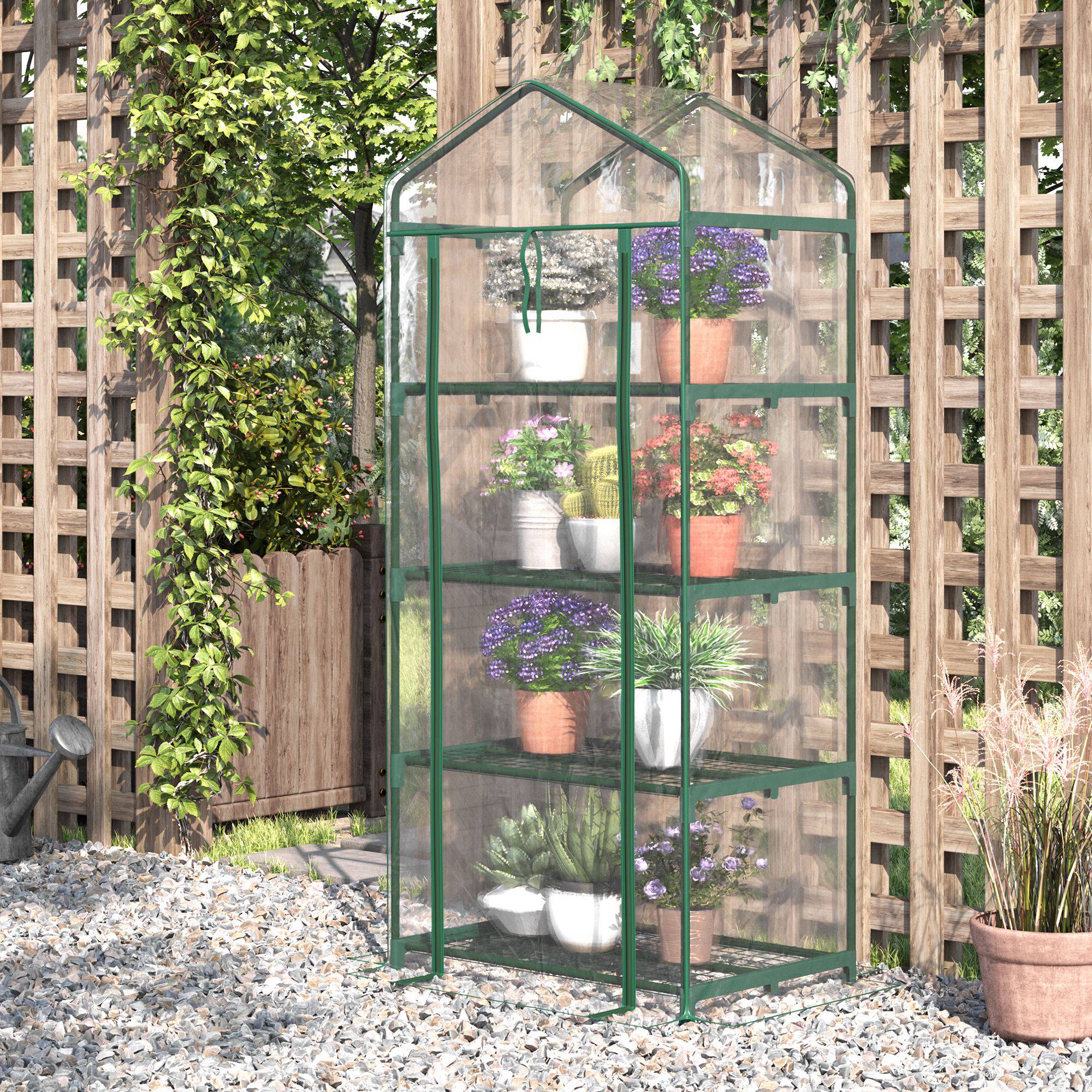 Serre de jardin avec étagères 4 niveaux, serre de balcon, bâche renforcée PVC, châssis en acier,intérieur et extérieur, 70x50x160cm, transparente - 4